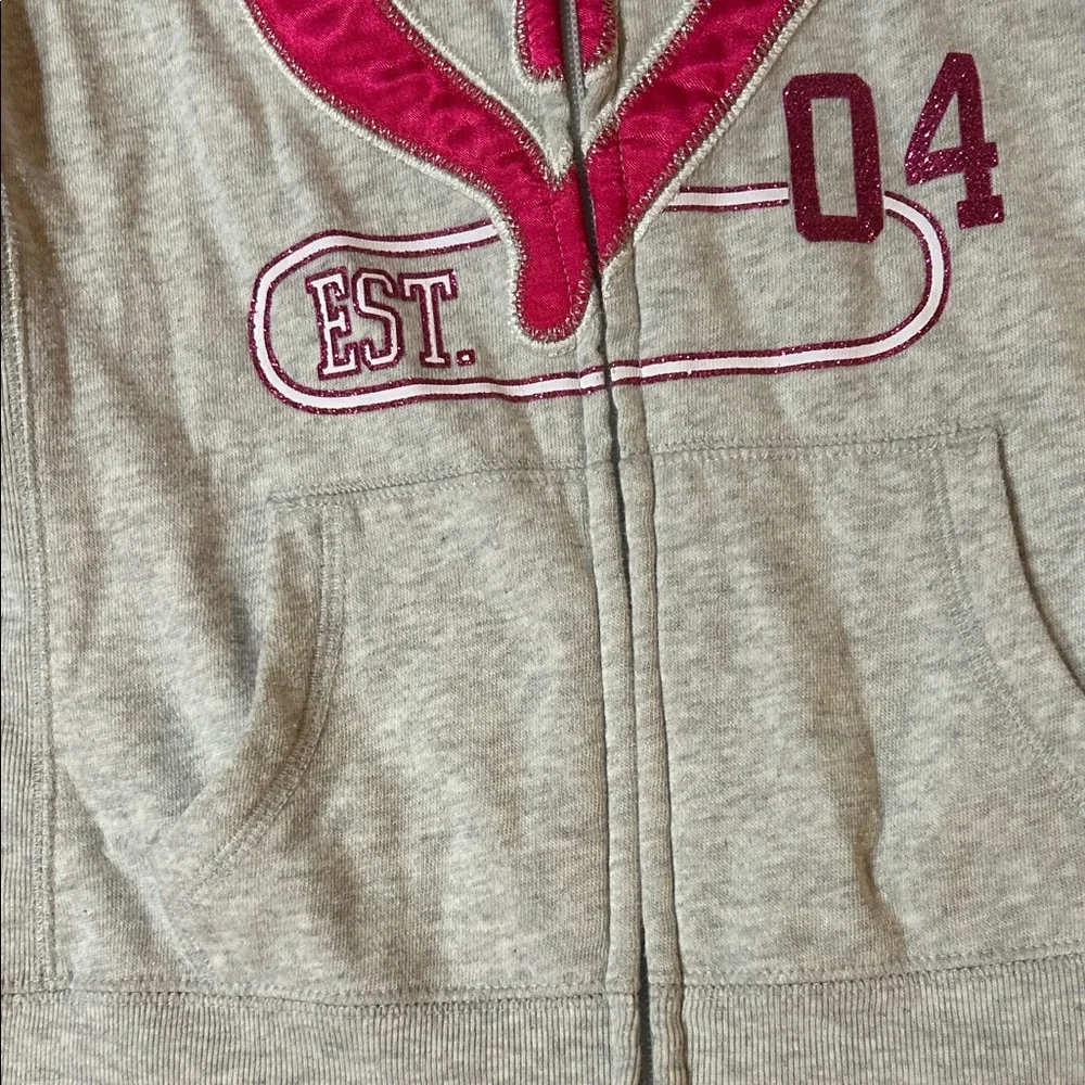 Justice Gray Zip-Up with Pink Heart Graphic